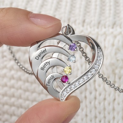 Collana personalizzata a cuore con 1-6 nomi con pietra portafortuna