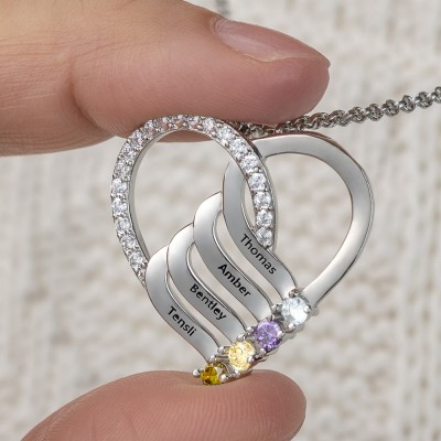 Collana personalizzata a cuore con 1-6 nomi con pietra portafortuna