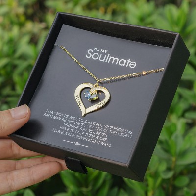 Collana personalizzata con nome a cuore con pietre portafortuna per la mia anima gemella