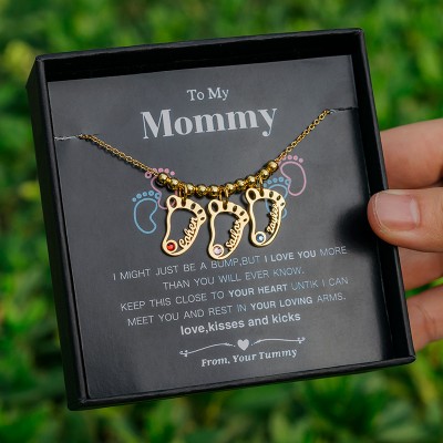 Collana personalizzata con nome di ciondoli BabyFeet vuoti da 1 a 10 con pietra portafortuna per mia mamma