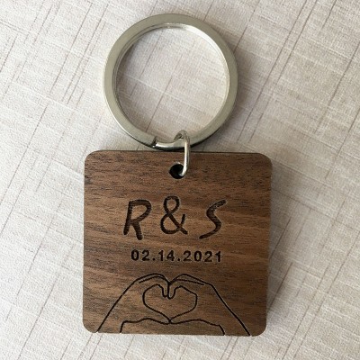 Regalo di coppia per anniversario di San Valentino con portachiavi in ​​legno personalizzato