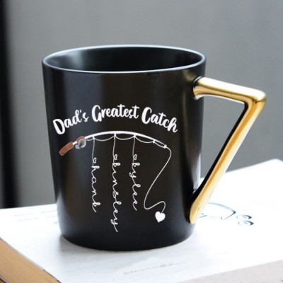 Tazza da caffè personalizzata Il più grande regalo di pesca di papà con nome personalizzato per bambini
