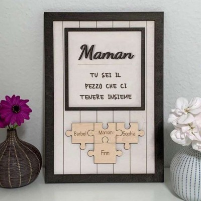 Regalo personalizzato per la festa della mamma, mamma, sei il pezzo che ci tiene insieme Puzzle pezzi Nome Sign Wall Decor