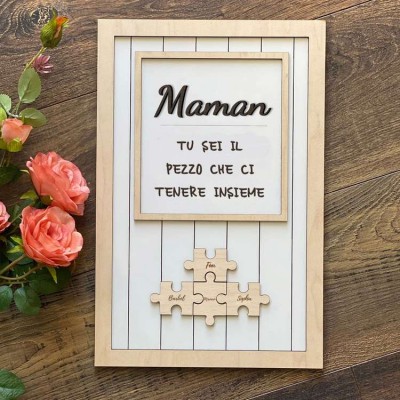 Regalo personalizzato per la festa della mamma, mamma, sei il pezzo che ci tiene insieme Puzzle pezzi Nome Sign Wall Decor