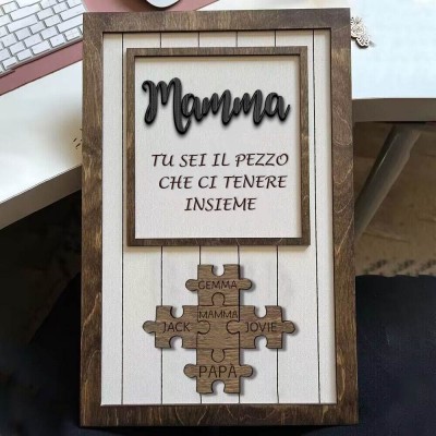 Regalo personalizzato per la festa della mamma, mamma, sei il pezzo che ci tiene insieme Puzzle pezzi Nome Sign Wall Decor