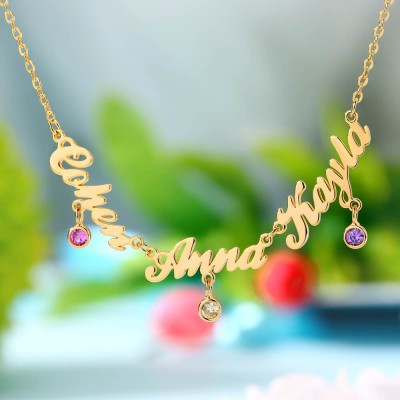 Collana personalizzata 1-7 nomi con Birthstone