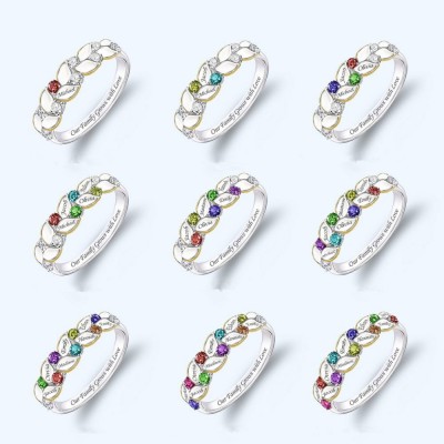 S925 Argento Personalizzato Birthstone Famiglia Anello Regalo Con 1-9 Nomi