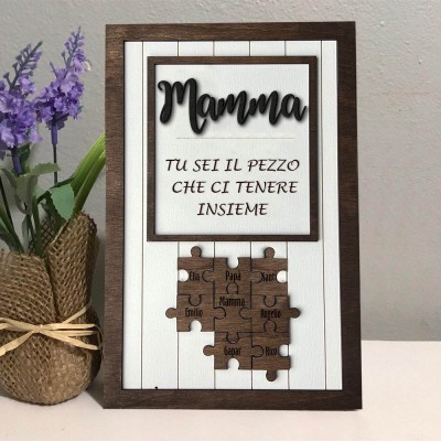 Regalo personalizzato per la festa della mamma, mamma, sei il pezzo che ci tiene insieme Puzzle pezzi Nome Sign Wall Decor