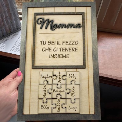 Regalo personalizzato per la festa della mamma, mamma, sei il pezzo che ci tiene insieme Puzzle pezzi Nome Sign Wall Decor