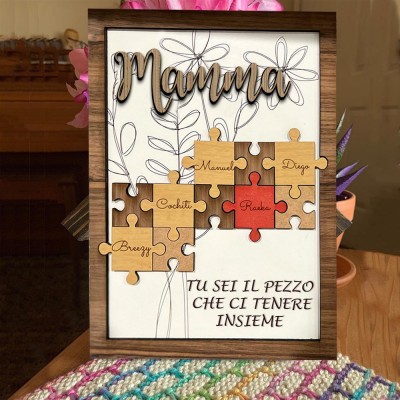 Regalo personalizzato per la festa della mamma, mamma, sei il pezzo che ci tiene insieme Puzzle pezzi Nome Sign Wall Decor