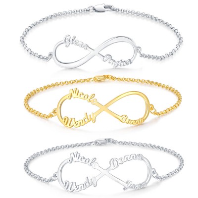 Bracciale personalizzato con nomi di infinito con 1-4 nomi