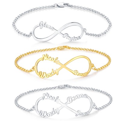 Bracciale personalizzato con nomi di infinito con 1-4 nomi