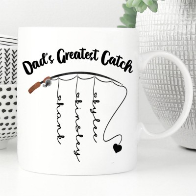 Tazza da caffè personalizzata Il più grande regalo di pesca di papà con nome personalizzato per bambini