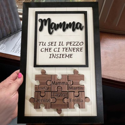 Regalo personalizzato per la festa della mamma, mamma, sei il pezzo che ci tiene insieme Puzzle pezzi Nome Sign Wall Decor