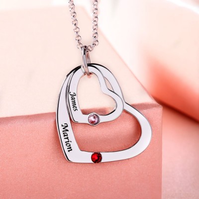 Collana con nomi cuore in cuore con pietra portafortuna