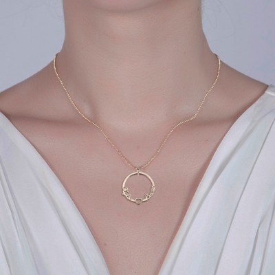 Collana personalizzata con nomi di amanti del cerchio con cuore in argento sterling