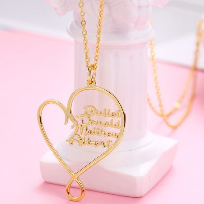 Collana personalizzata con nome Hug and Love Heart con 1-8 nomi