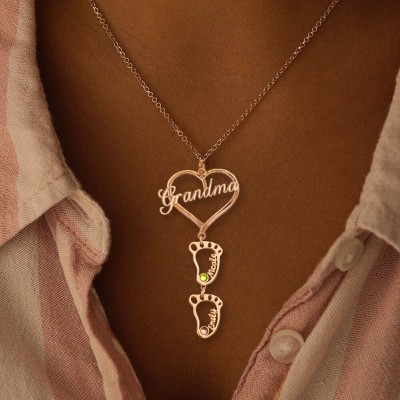 Collana personalizzata con nome in pietra portafortuna con ciondolo BabyFeet 1-10 nonna personalizzata Grand