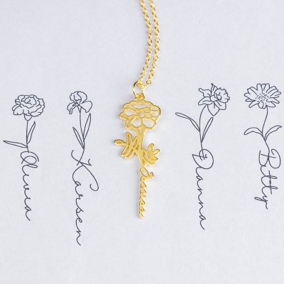 Collana personalizzata con nome floreale con regalo di fiori di nascita per lei