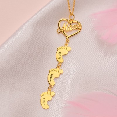 Collana personalizzata con placcatura in oro 18 carati con piedini da bambino 1-10 ciondoli