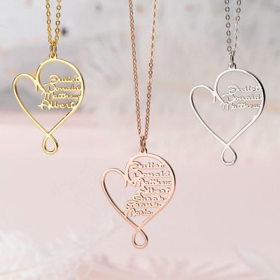 Collana con nome personalizzato Hug and Love Heart 1-8 placcato in oro rosa 18 carati