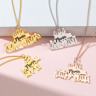 Collana personalizzata in argento con mamma orso 1-8 nomi per la festa della mamma