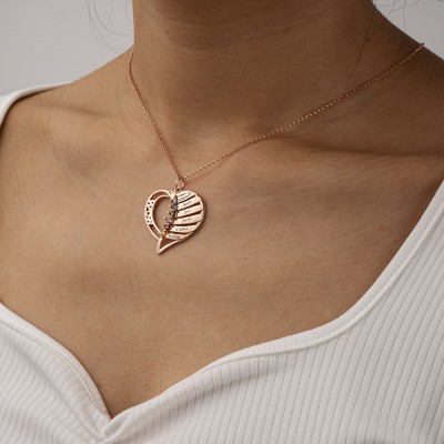 Collana personalizzata con nome inciso a forma di cuore 1-6 con Birthstone