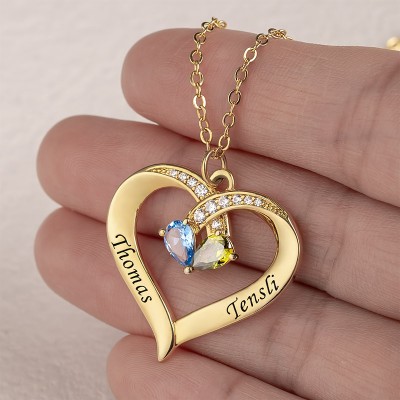 Collana a cuore con nomi di coppia personalizzati con pietre portafortuna Regali di San Valentino