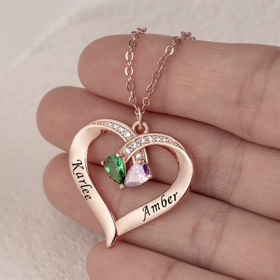 Collana a cuore con nomi di coppia personalizzati con pietre portafortuna Regali di San Valentino