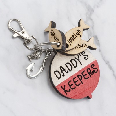 Portachiavi da pesca con incisione personalizzata 1-10 nome Daddy Dad Grampa's Keepers