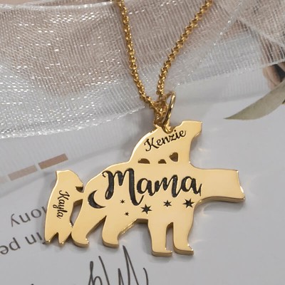 Collana personalizzata con mamma orso placcata oro 18 carati 1-8 nomi per la festa della mamma