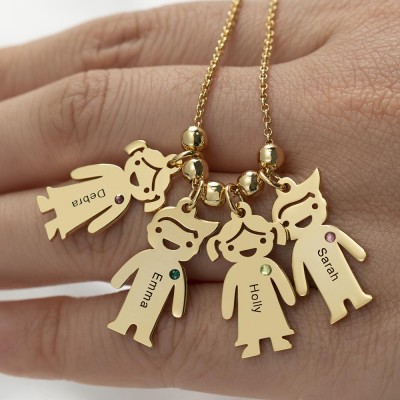 Collana personalizzata con ciondolo per bambini da 1 a 10 bambini con incisione con pietra portafortuna