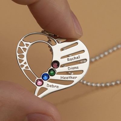 Collane personalizzate con nome inciso a forma di cuore d'amore con 1-6 pietre portafortuna