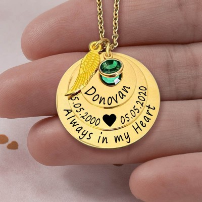 Collana in oro commemorativa personalizzata sempre incisa nel mio cuore con pietra portafortuna