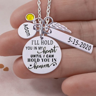 Collana commemorativa personalizzata con incisione Ti terrò nel mio cuore con Birthstone