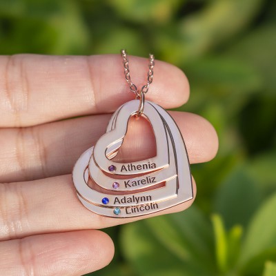 Collana personalizzata con nome a cuore 1-6 con regalo di Natale per la famiglia Birthstone