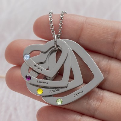 Collana personalizzata con nome a 1-6 cuori con regalo di Natale per la famiglia Birthstone