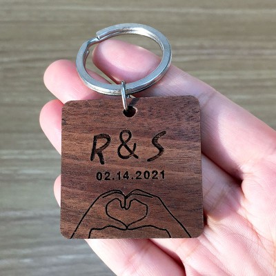 Regalo di coppia per anniversario di San Valentino con portachiavi in ​​legno personalizzato