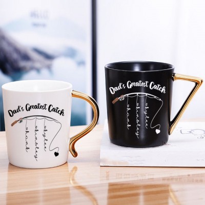 Tazza da caffè personalizzata Il più grande regalo di pesca di papà con nome personalizzato per bambini