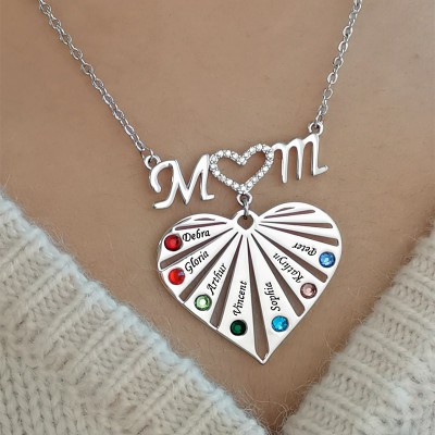 Collana personalizzata con cuore di mamma con nome di famiglia con incisione da 1 a 8 con regalo di Natale di Birthstone