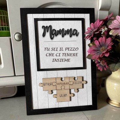 Regalo personalizzato per la festa della mamma, mamma, sei il pezzo che ci tiene insieme Puzzle pezzi Nome Sign Wall Decor