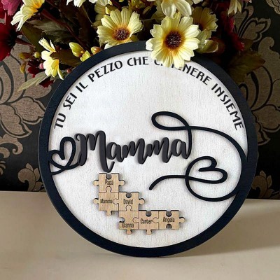 Regalo personalizzato per la festa della mamma, mamma, sei il pezzo che ci tiene insieme Puzzle pezzi Nome Sign Wall Decor