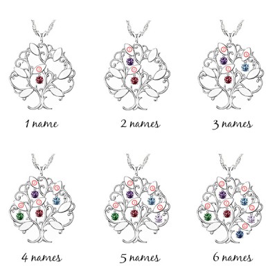 Collana personalizzata Birthstones Family Tree con 1-7 nomi