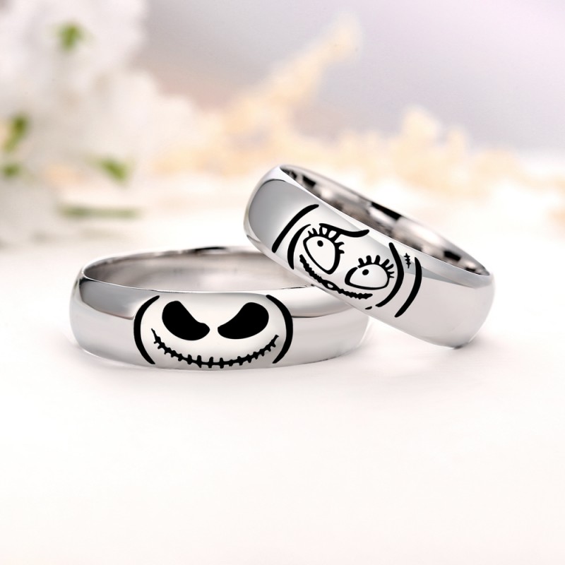 Set di anelli a fascia per coppia adorabili Jack Skellington e